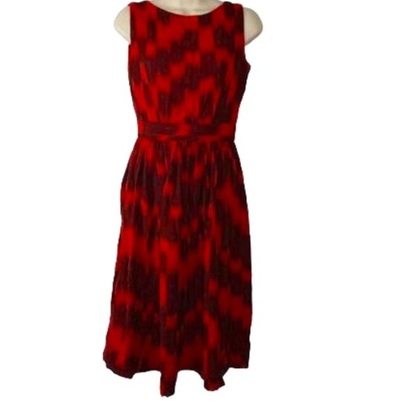 Narda's Red Black Hand Dyed Hand Woven Red Black Midi Shift Dress - Picture 1 of 5
